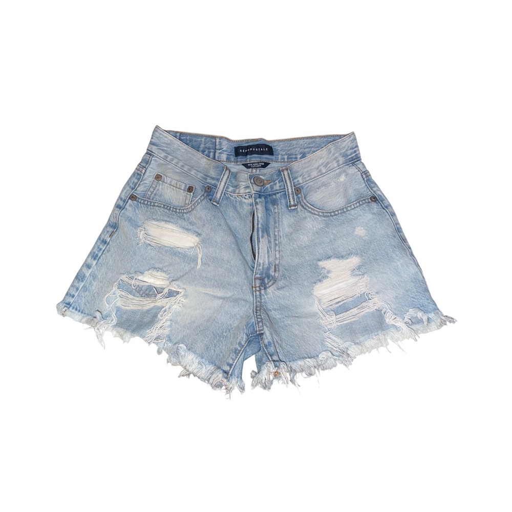 Aeropostale Denim Shorts Light Wash Distressed Frayed Hem 90s High Rise Size 2